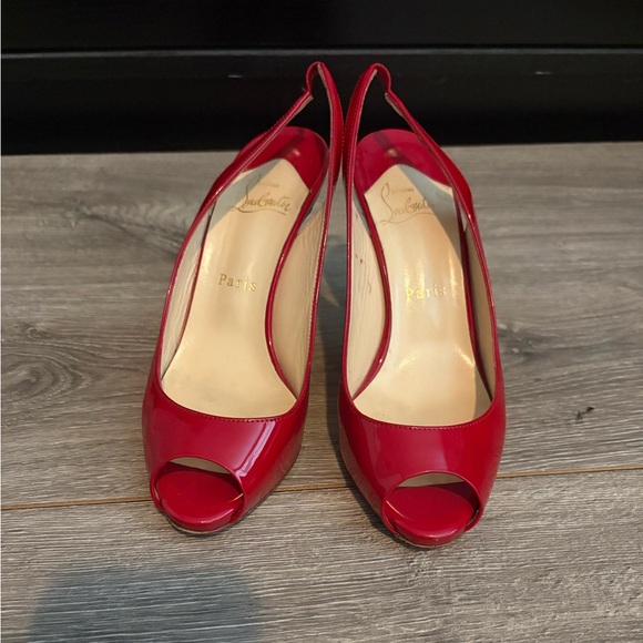Christian Louboutin Shoes - Christian Louboutin Red Patent Peep-Toe Slingbacks